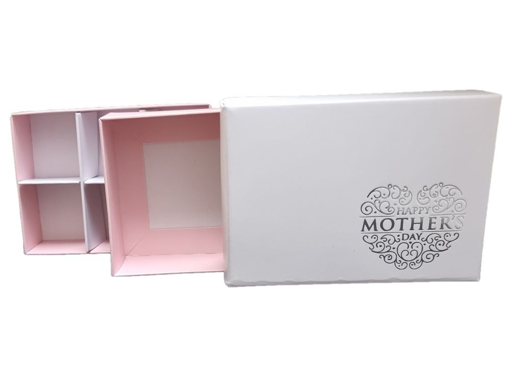 Mother's Day Pink Rectangle Box With Silver Foiled White Non-Window Lid (Style to be Chosen and Price Will Vary )-115mm x 85mm x 30mm - Pack of 10