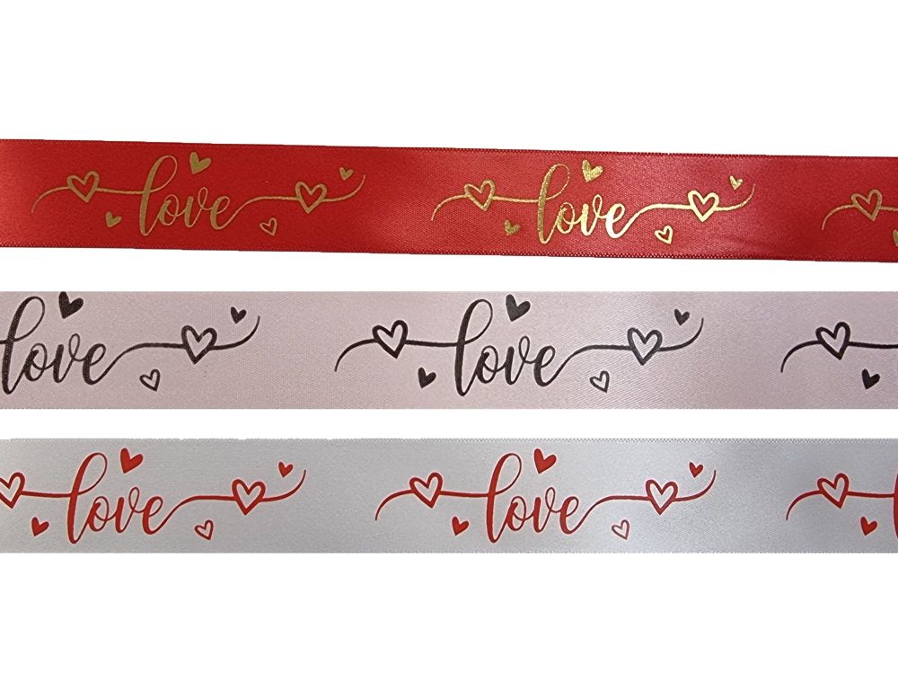 Love With Hearts Satin Ribbon - (colour to be chosen)  5 Metres x  25mm Wid