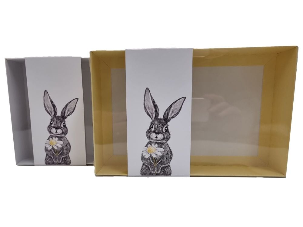 Easter Daisy Bunny 50mm Deep Large Cookie Box With Clear Lid & printed Bell