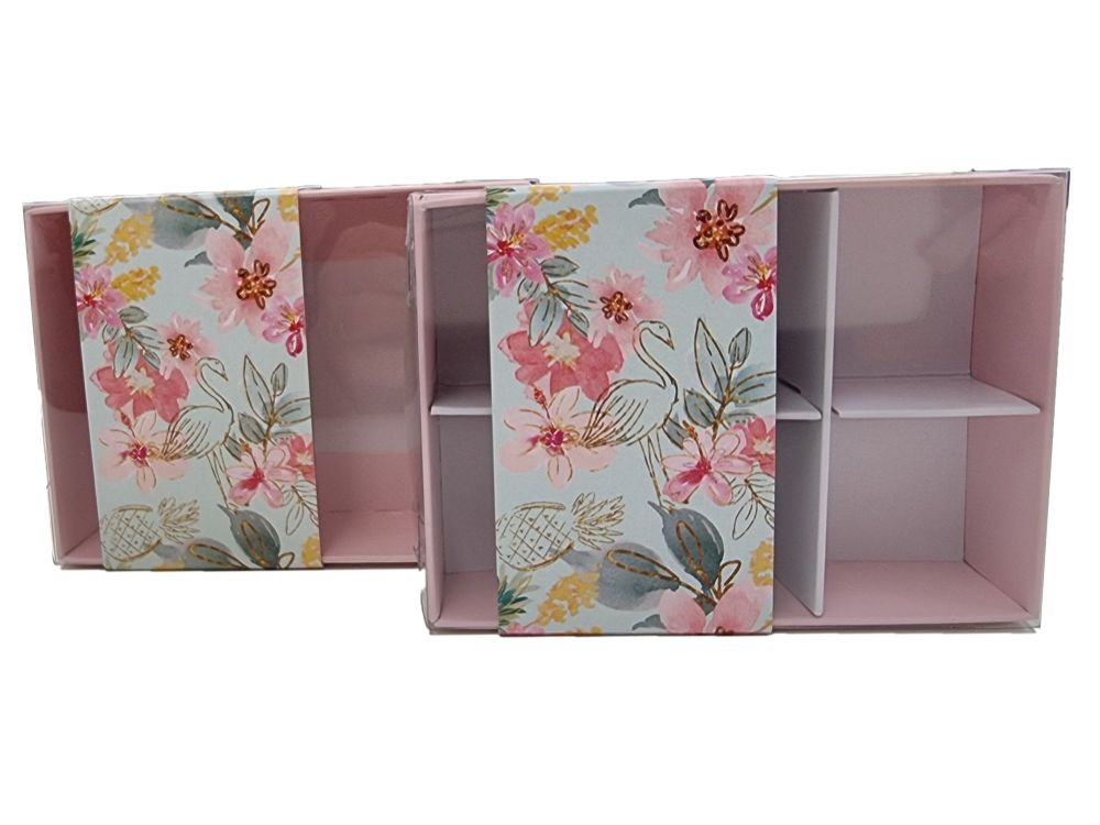 Flamingo Printed Belly Band with Pink Box And Clear Lid (Style to be chosen) 115 x 80 x 30mm- Pack of 10