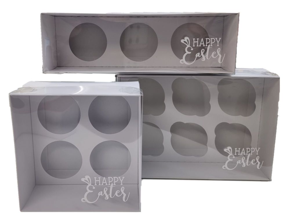Easter Cupcake Boxes With Inserts and White Foiled Clear Lid (Size to be ch