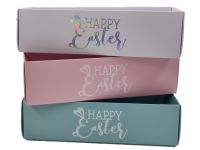 Easter 6pk Macaron Box With Holographic or White Foiled "Happy Easter" & Clear Lid ( Colour to be chosen)- 185mm x 52mm x 52mm - Pack of 10
