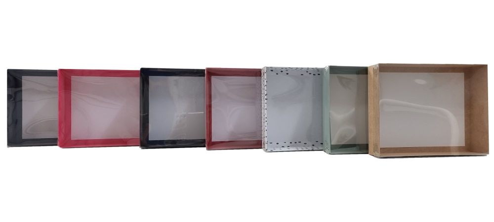 Bold Base Hamper Box With Clear Lid (Colour to be chosen) - 250mm x 195mm x 70mm - Pack of 10