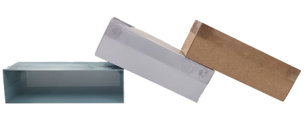 Long Rectangle 50cl Bottle Box With Clear Lid - (Colour to be chosen) 270mm x 80mm x 90mm - Pack of 10
