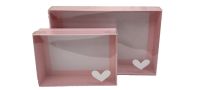 Heart White Foiled Clear Lid with Pink 50mm Deep Gift Boxes (Size to be chosen and price will vary) Pack of 10