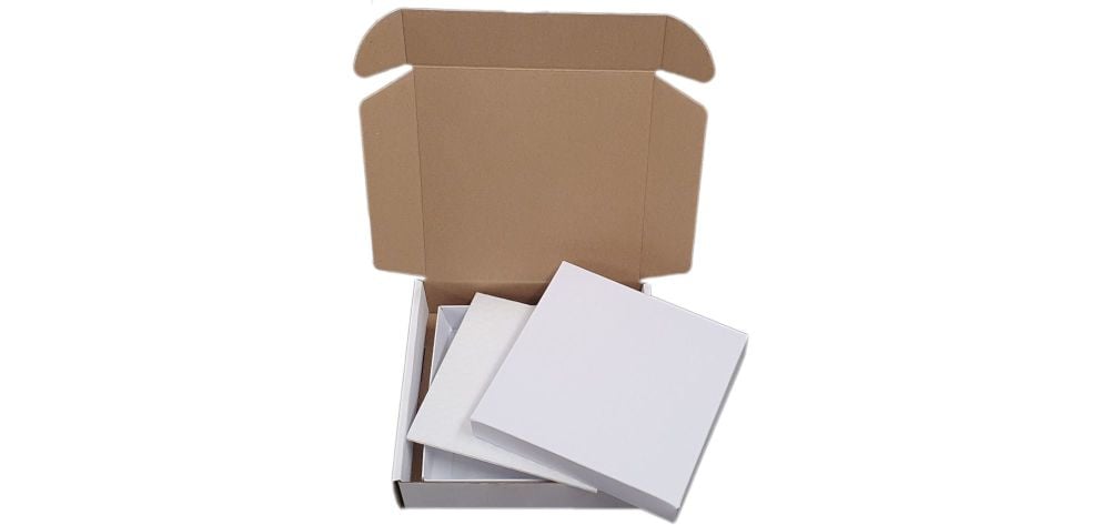 Bundle - Square White Postal and Non Window Lid Bundle Packaging - Postal Box, Box & Padding   - 180mm x 180mm x 45mm - Pack of 10
