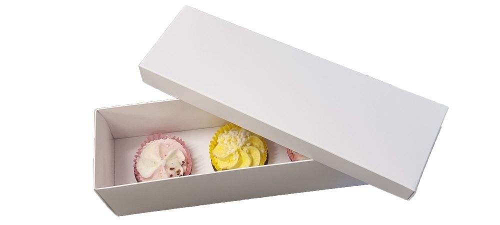White 3pk Cupcake Box With Board Lid &  Insert  - 270mm x 80mm x 90mm - Pack of 10