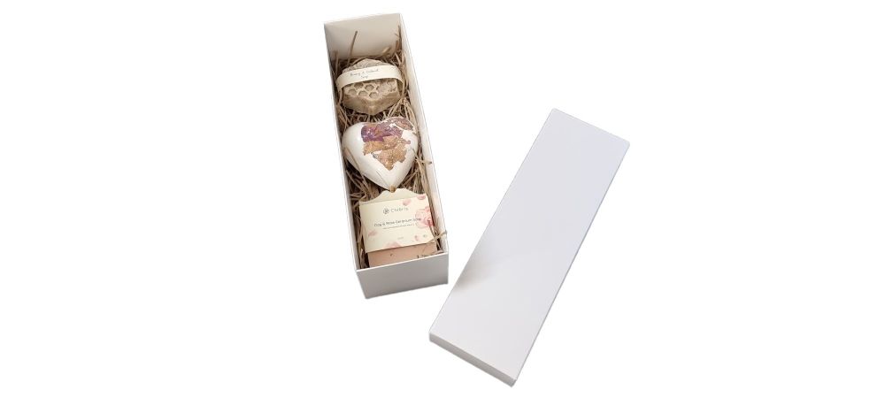 White Long Rectangle Gift Box With Board Lid -  270mm x 80mm x 90mm - Pack of 10