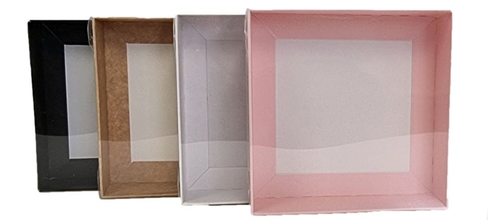 Medium Square Cookie Box With Clear Lid  (Colour to be chosen) - 118mm x 118mm x 30mm - Pack of 10