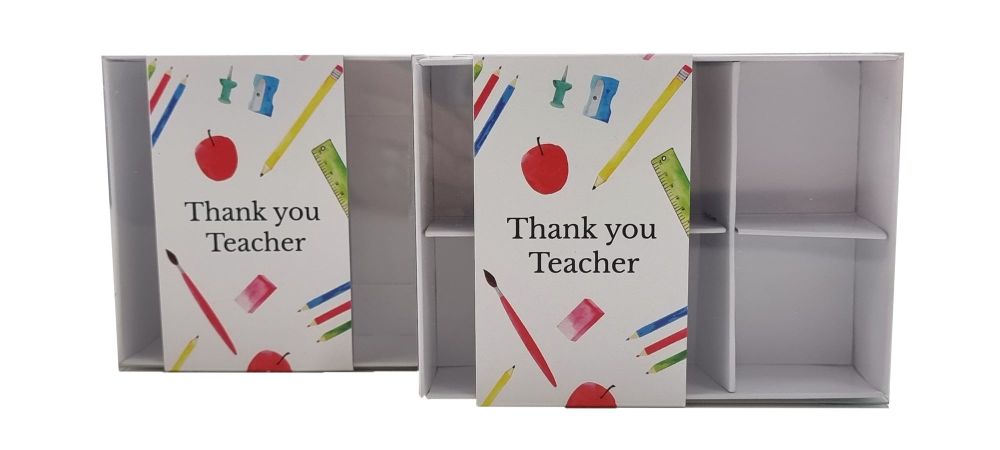Teachers Small Rectangle White Box With Clear Lid and Printed Belly Band (B