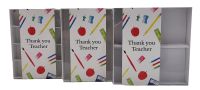 Thank You Teacher Square White Box With Clear Lid and Printed Belly Band (Style to be chosen, variable price) - 155mm x 155mm x 30mm - Pack of 10