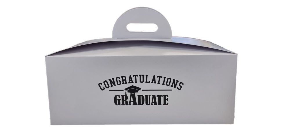 Graduation White Handle Presentation Box With Divider Insert, Foiled Congratulations Graduate in black - 222mm x 152mm x 85mm - Pack of 10