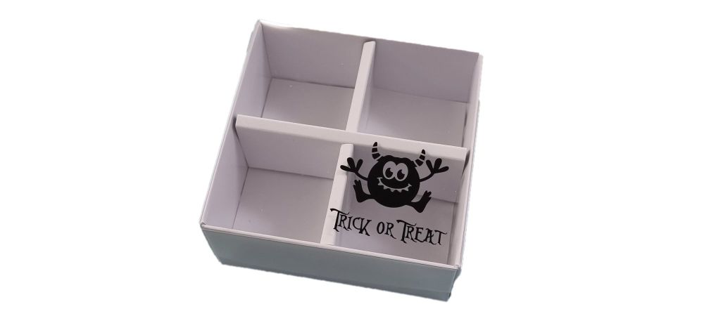 Halloween 4pk White Small Square Sweet Box With Insert and Black Foiled Clear Lid- 90mm x 90mm x 40mm - Pack of 10