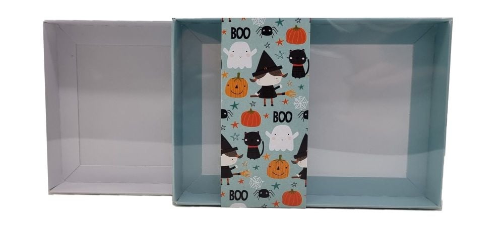 Halloween  C6  Cookie Box With Printed Belly Band And Clear Lid (Colour to be chosen). 165mm x 115mm x 26mm- Pack of 10