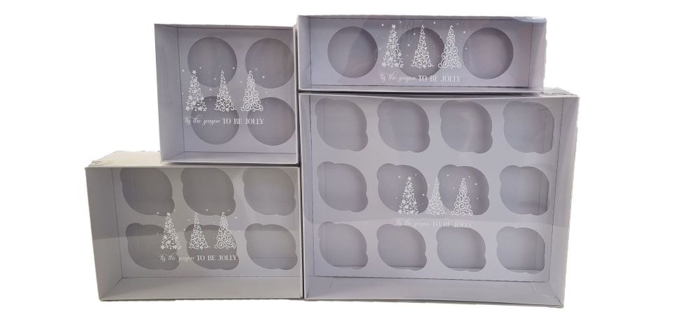 Christmas Cupcake Boxes With Inserts and White Foiled Clear Lid (Size to be