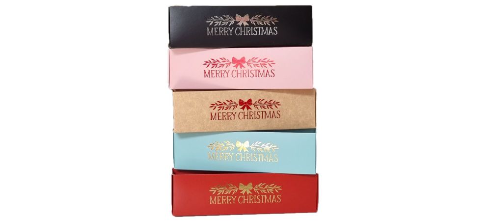 Christmas 6pk Macaron Box With Foiling & Clear Lid ( Colour to be chosen)- 
