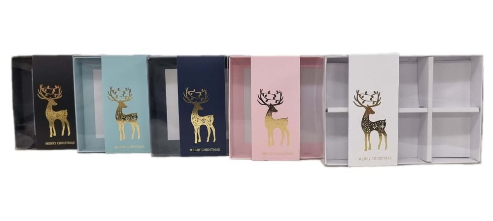 Christmas Stag 6pk Small Sweet Box With Clear Lid, Insert And Foiled  Belly Band (Colour to be chosen)- 165mm x 115mm x 26mm - Pack of 10