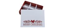 Christmas Bow 6pk Small Chocolate Red Base With Red Foiled White  Non-Window Lid & Insert -115mm x 85mm x 30mm - Pack of 10