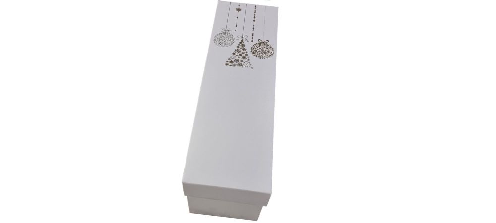 Christmas Bauble Foiled Long Rectangle Gift Box With Board Lid -  270mm x 8