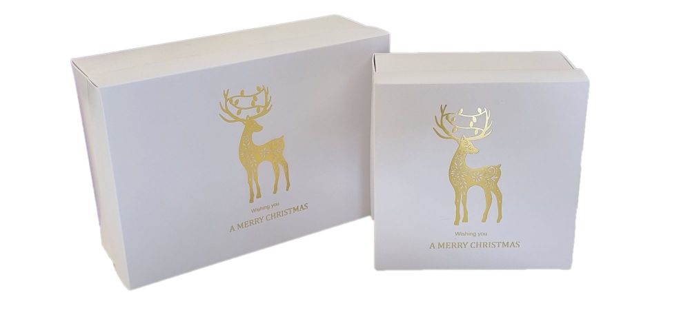 Christmas Stag  Gift Hamper Box With Non Window Lid and Gold Foil Design ( 