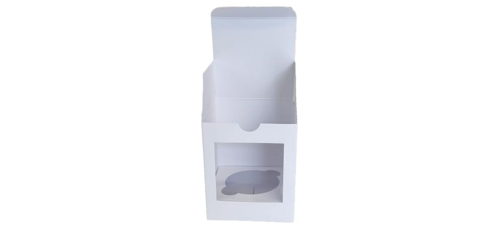 White Luxury Single Cupcake Box With Window & Insert -  85mm x 85mm x 100mm