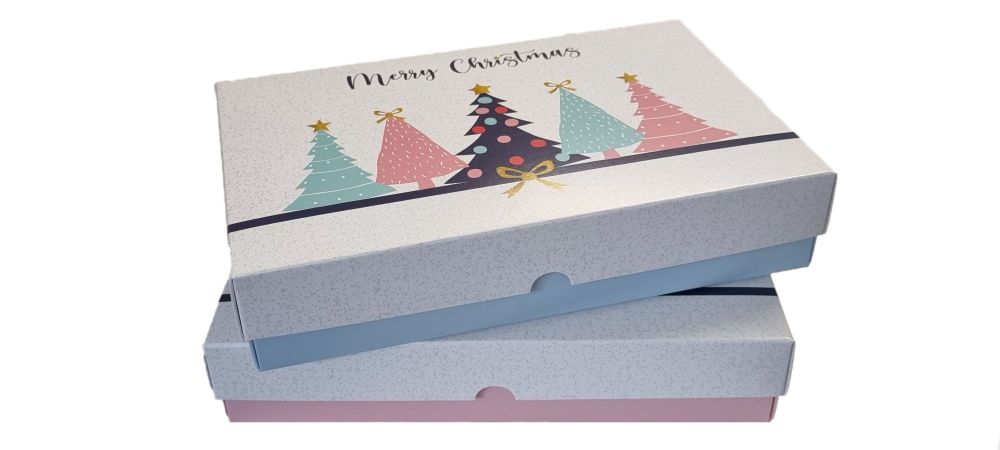  Christmas Tree Print  DEEP Box With Blue Base -240mm x 155mm x 50mm  Pack 