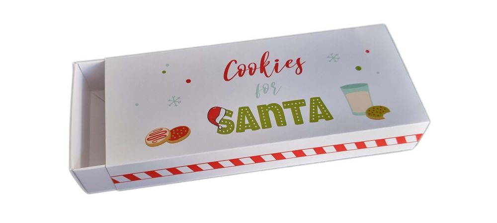 Christmas Cookies for Santa Rectangle  White Cookie Box With Printed Sleeve - 175mm x 75mm x 30mm - Pack of 10