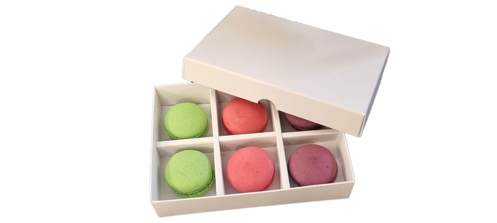  White 6pk Macaron Insert Box With Board Lid  - 165mm x 115mm x 26mm - Pack