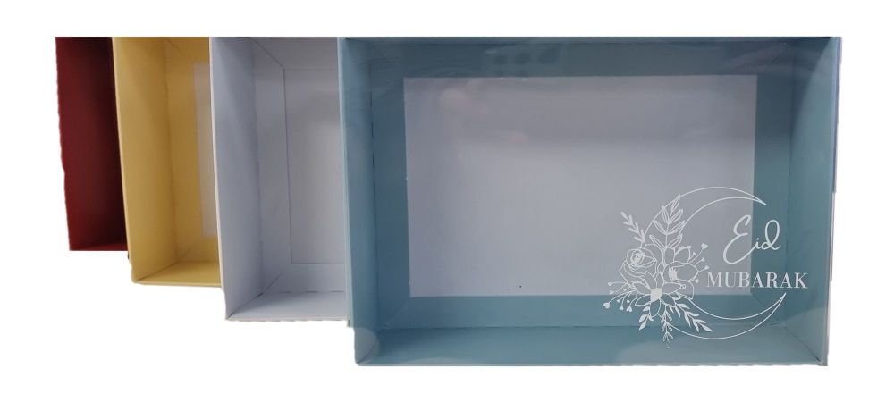 Eid Deep C6 Box With White Foiled  Clear Lid (Colour to be chosen)- 165mm x 115mm x 50mm - Pack of 10