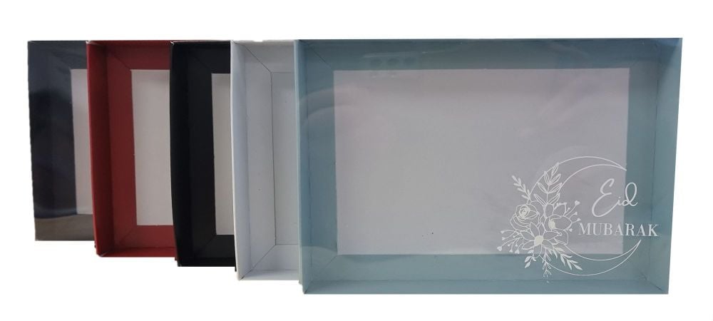 Eid C6 Cookie Box With White Foiled Clear Lid (Colour to be chosen) - 165mm x 115mm x 26mm - Pack of 10
