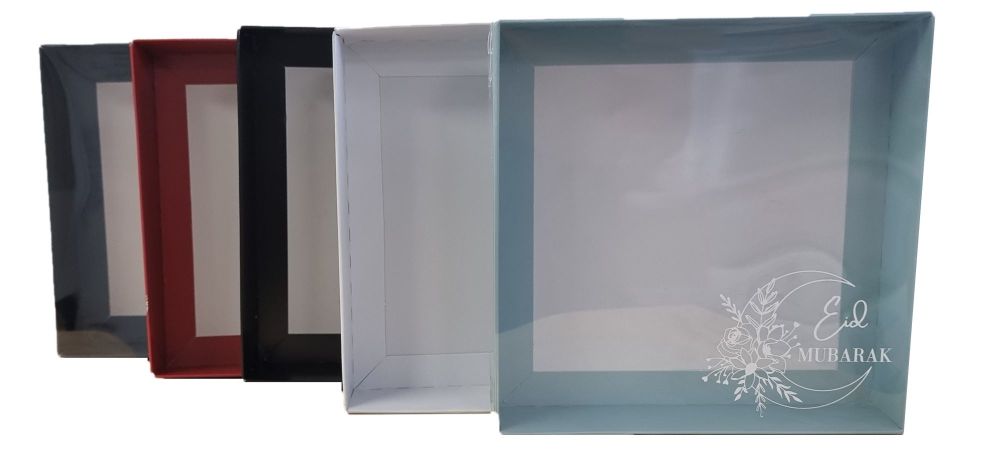 Eid Square Cookie Box with White Foiled Clear Lid- (Colour Base to Be Chose