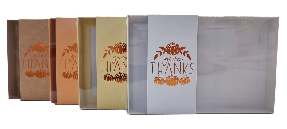 Thanksgiving 30mm Deep Large Biscuit/Cookie Box With Clear Lid & Foiled Bel