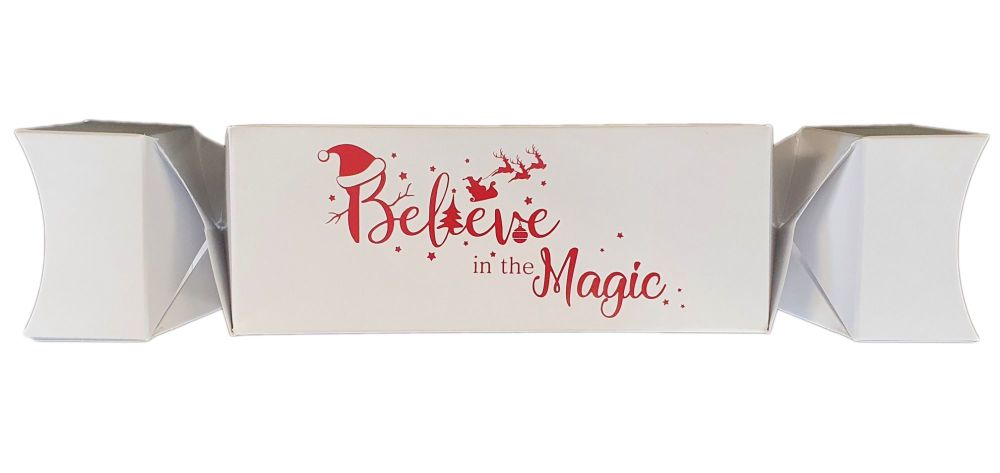(End of Line) Christmas  Believe in The Magic Red foiled White Large Twist End Cracker -- Pack of 10