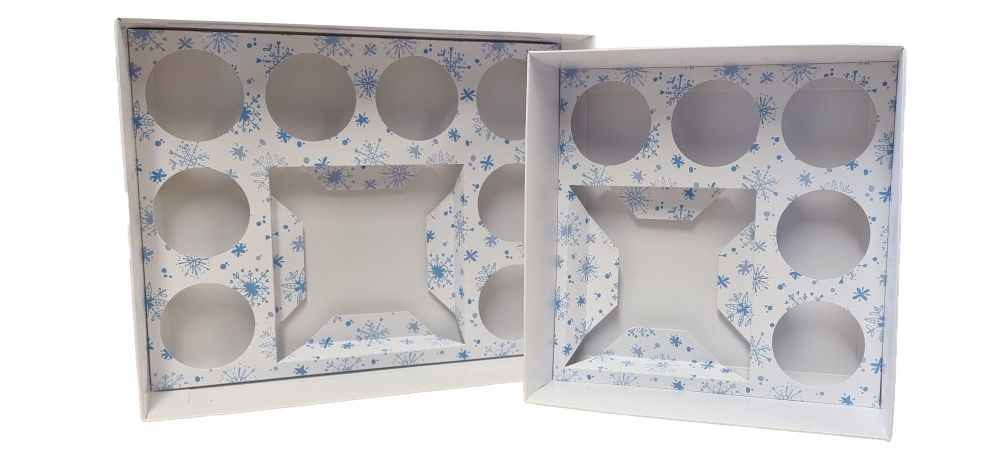 White Bento Box With Snowflake Cupcake Insert and Clear Lid- Size to be chosen and price will vary - Pack of 10