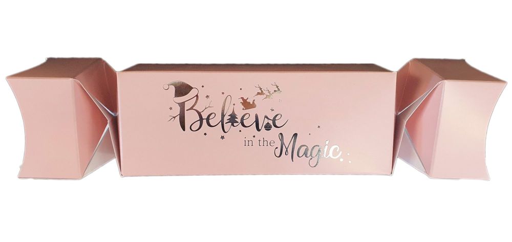 (End of Line) Christmas  Believe in The Magic Silver foiled Pink Large Twist End Cracker -- Pack of 10