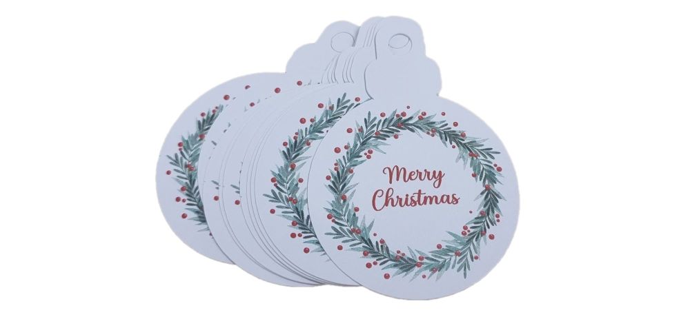 Christmas 50mm round Bauble wreath Tag- Pack of 10