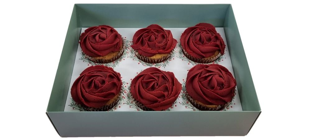 Christmas 70mm Deep 6pk Cupcake Box (Colour to be chosen) With Clear Lid an