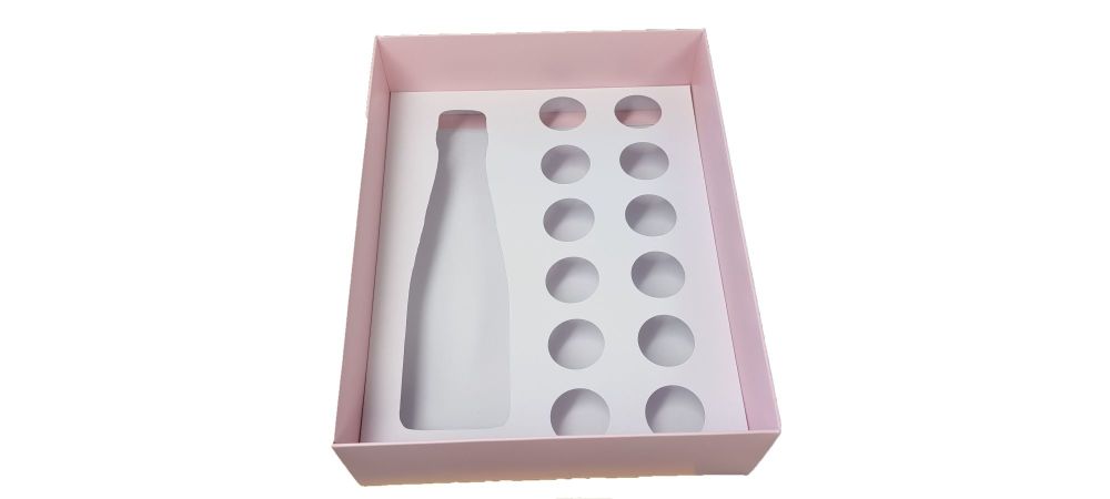 Hamper Box (Colour to be chosen) with a Clear lid and white insert for bottle and 12 truffles / brigadeiros - 250mm x 195mm x 70mm - Pack of 10