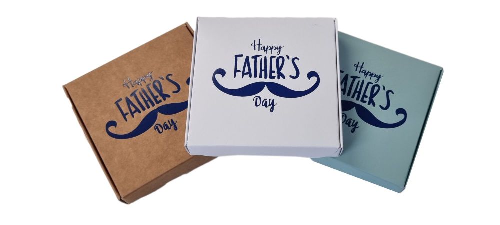 Father's Day Tamper Proof Single Cookie Box , Navy Foiled "Happy Father's Day" (Colour to be chosen) - 100mm x 100mm x 20mm - Pack of 10