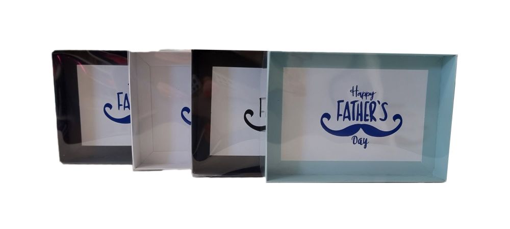 Father's Day C6 Cookie Box With Foiled Logo Clear Lid (Colour to be chosen) 168mm x 115mm x 26mm- Pack of 10