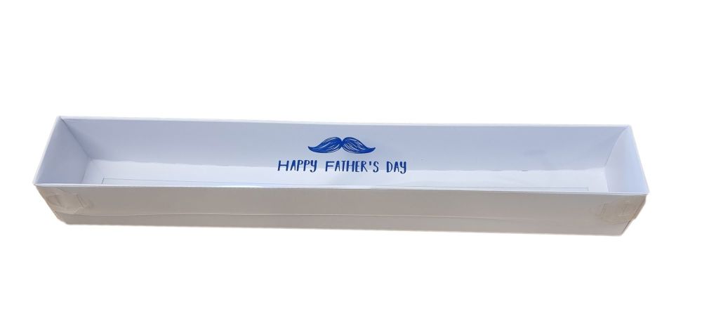 Father's Day White Long 12pk Macaron Box Black Foiled  Logo And Clear Lid -