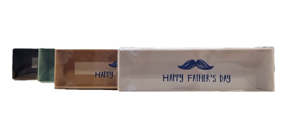 Father's Day 6pk Macaron Box With Foiled Clear Lid ( Colour to be chosen)- 185mm x 50mm x 50mm - Pack of 10