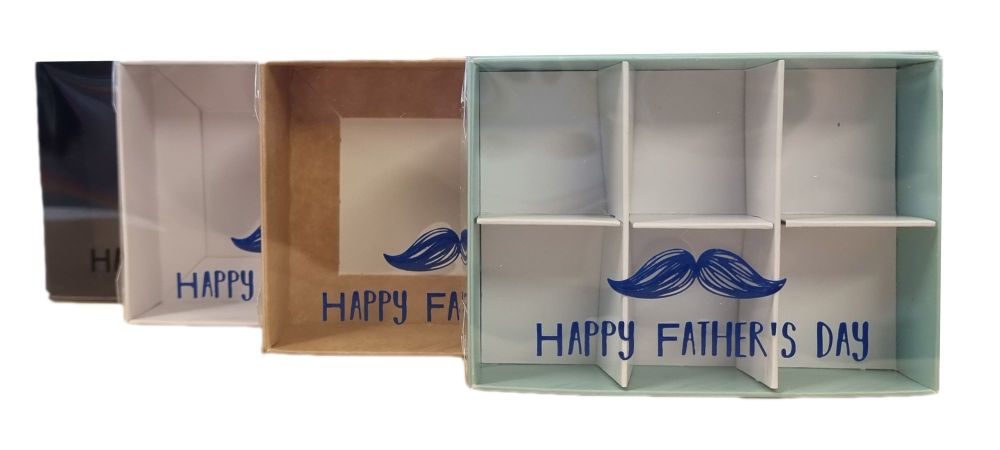 Father's Day 6pk Small Choc Box With Foiled Clear Lid & Insert  (Colour to be chosen)- 115mm x 80mm x 30mm - Pack of 10