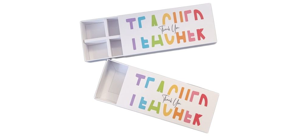Thank You Teacher Geo Cookie Box / 8pk Choc box (Style to be chosen & price will vary) With Printed Sleeve - 175mm x 75mm x 30mm - Pack of 10