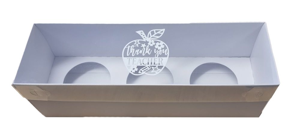 Thank you Teacher 3pk Cupcake Box With Inserts and White Foiled Clear Lid -