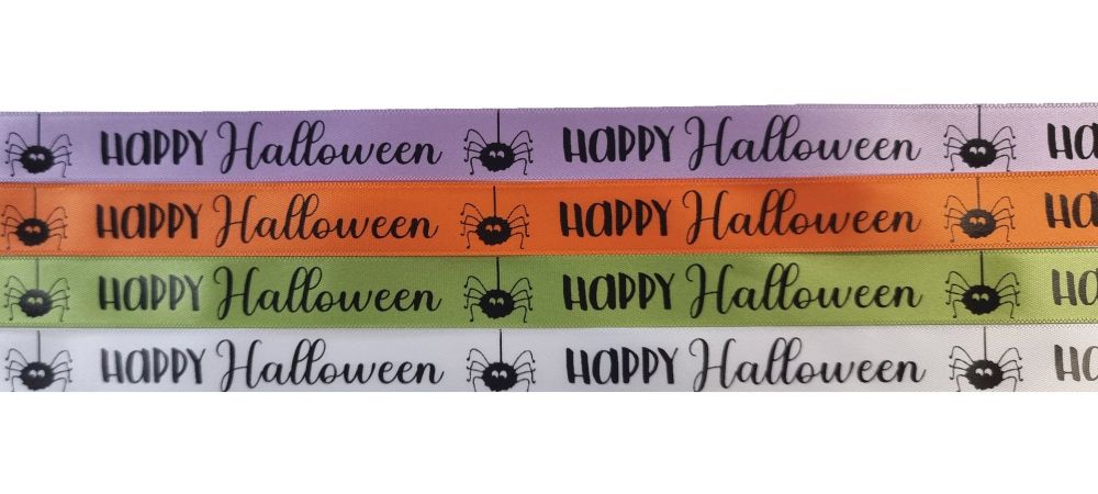 Halloween Spider Satin Ribbon With Black Foil (Colour to be chosen) - 5 Met