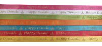 Happy Diwali with foiled Lamp , 15mm wide Satin Ribbon (Colours to be chosen) - 5 Metres