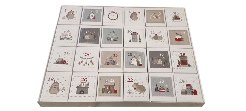 Christmas Scandi Grey 24 Day Advent Boxes with XL Outer Box & Clear Lid . Single Box Dimension: 50mm x 60mm x 30mm- Pack of 2