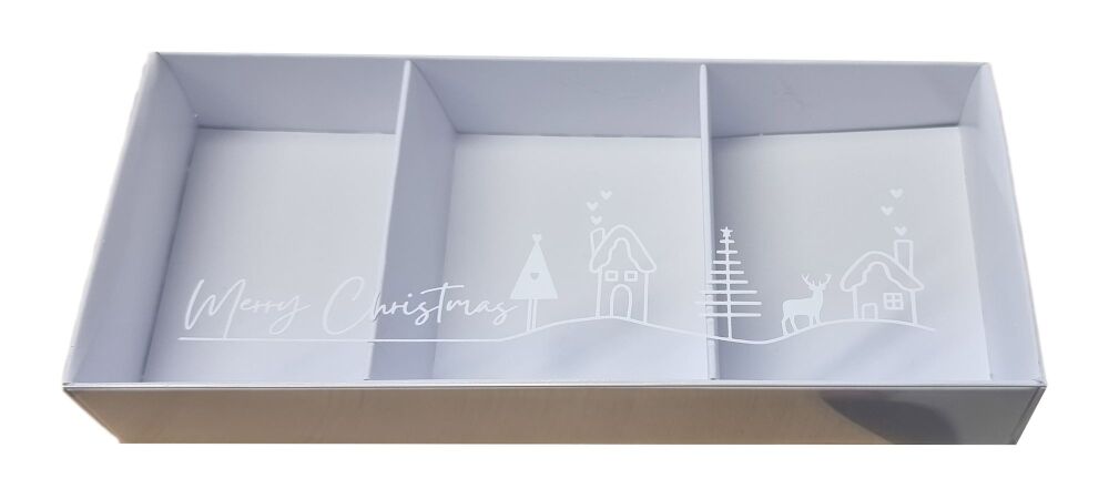 Christmas White 3pk Cookie/Sweet Box With Insert and Silver Foiled 