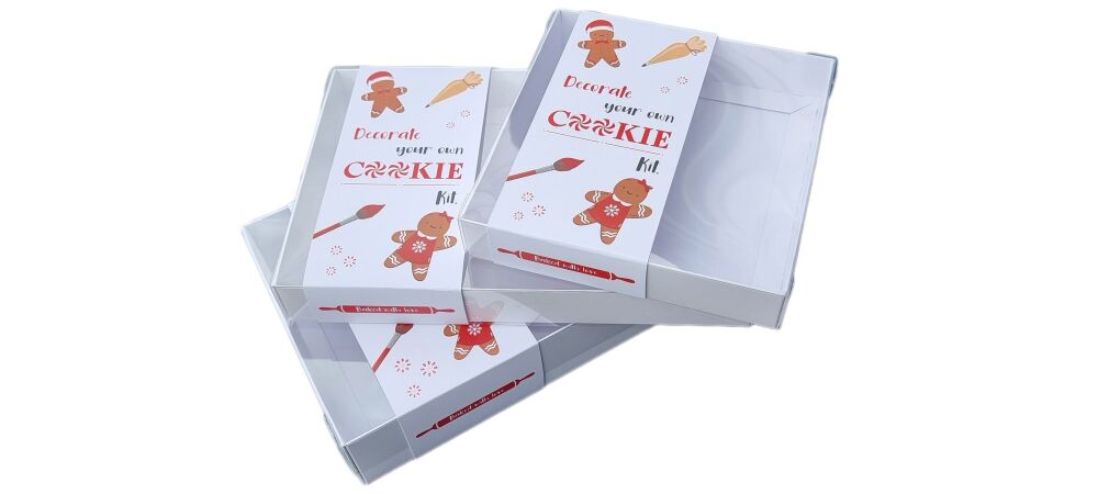 Christmas "Decorate your own cookie" printed Belly Band With Clear Lid (Size to be chosen & price will vary)  - Pack of 10